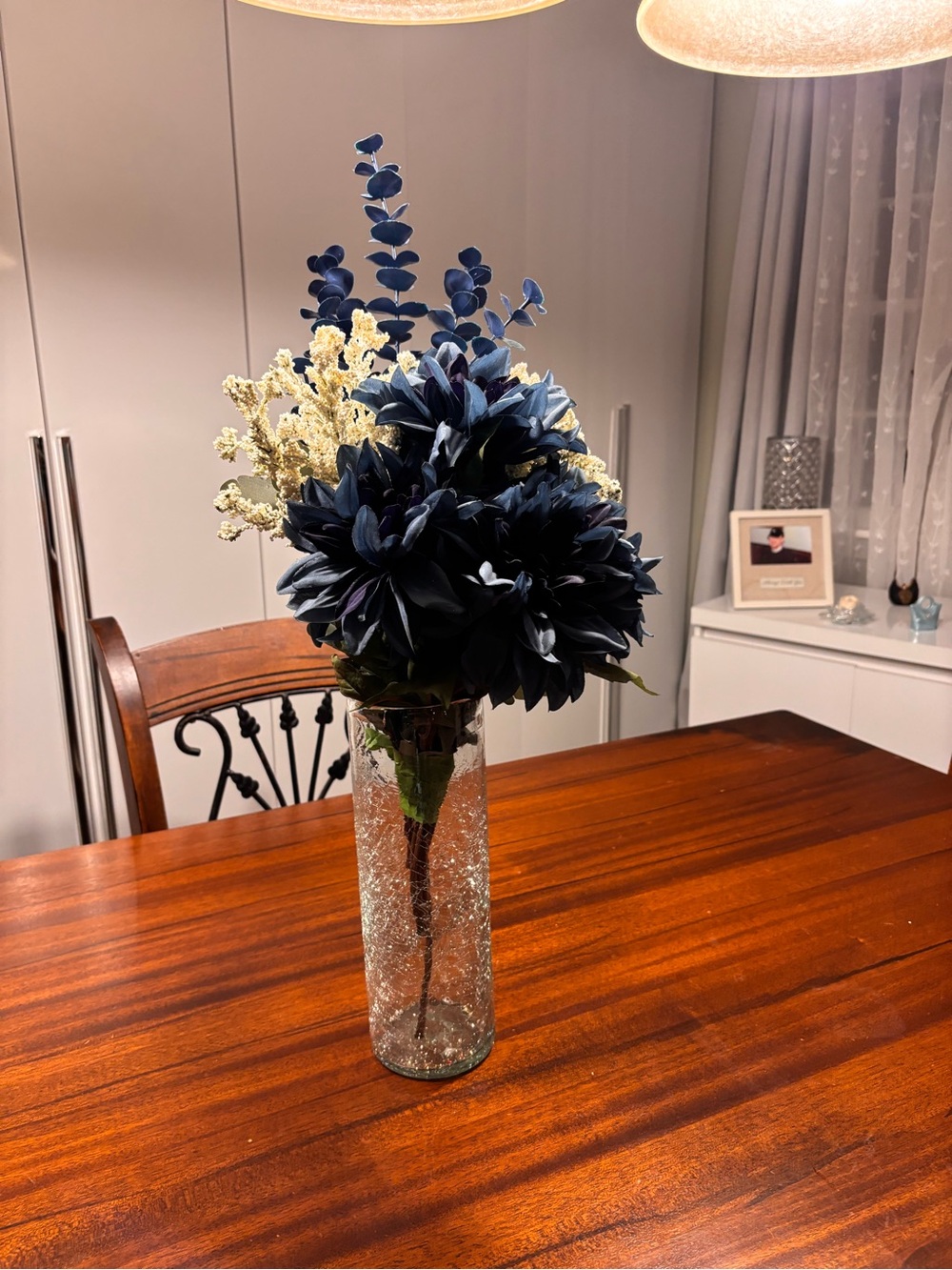Naval Bloom Decorative Arrangement in Clear Textured Vase